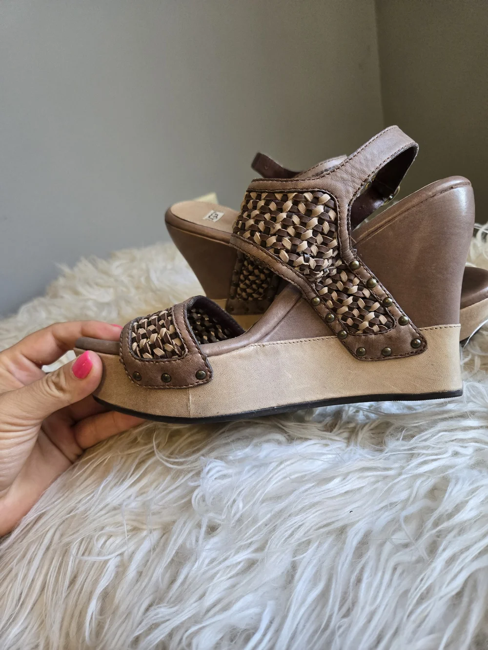 UGG Woven Strap Brown Platform Sandals - Women's